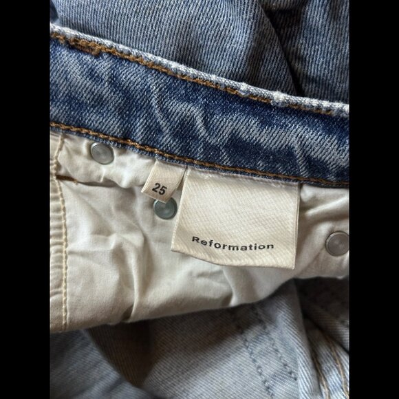 Reformation Jeans 25 Womens Blue Straight Frayed Distressed High Rise Ankle - Picture 8 of 9